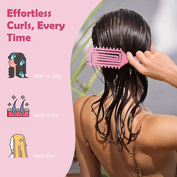 Curl Defining Brush, Curly Hair Brush Defining with Side Gear for Combing, Shaping, and Styling Curly Hair, Lightweight Candy Brush Suitable for All Wet or Dry Hair Types for Women and Men (Pink)