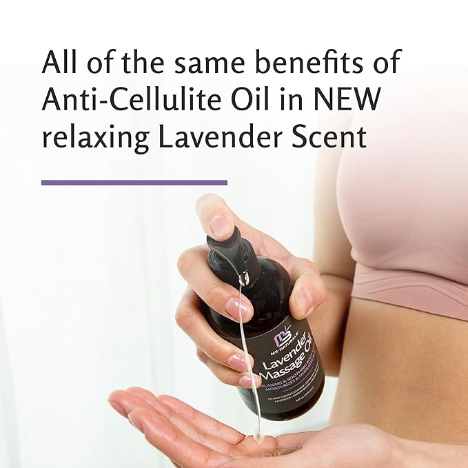 Lavender Massage Oil with Collagen and Stem Cells - Skin Firming Therapy Oil for Cellulite and Quick Absorption on Bum, Thighs, and Belly by M3 Naturals (Pack of 2)