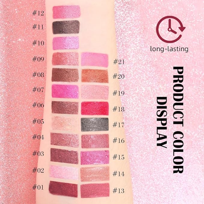 evpct Mauve Pink Metallic Glitter Lip Liner and Lipstick Combo Lip Gloss Stain Set Makeup for Women Long Lasting Waterproof 24, Dusty Rose Metallic Shimmer Frosted Iridescent Glossy Liquid Lipstick 16