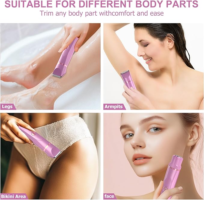 OLOV Electric Body Hair Trimmer - Groin Trimmer for Men - Bikini Trimmer Women - Wet/Dry Shaver Groomer, Replaceable Ceramic Blade Heads, USB Recharge Dock, Waterproof Hygiene Razor, Pink