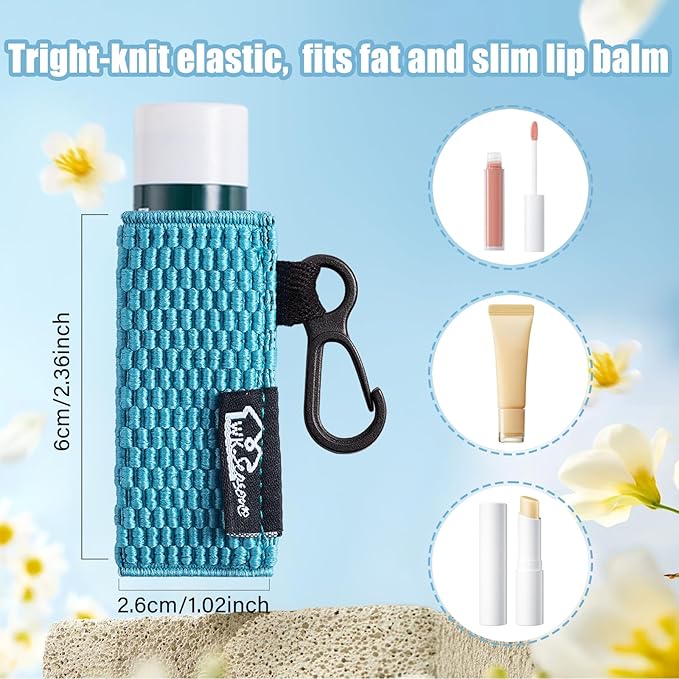 WKieason Lip Balm Sleeves Holder Keychain 3pcs Clip on Chapstick Keychain Holder Pouch Tight-Knit Elastic Lipstick Key Chain Holder