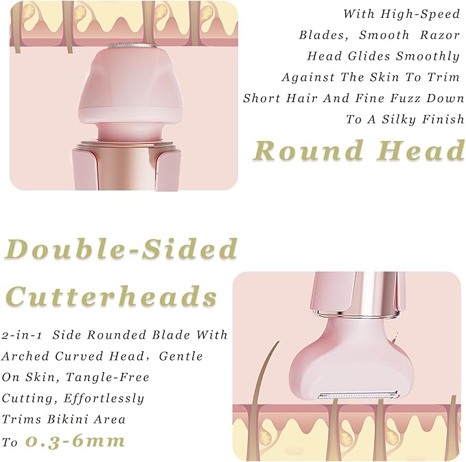 Bikini Trimmer for Women 3 in 1 Body Shaver | No Nick Replaceable Dual Heads | Rechargeable Electric Razors for Pubic Hair with LCD Display | Women's Bikini Area, Face, Legs & Underarms Trimmer