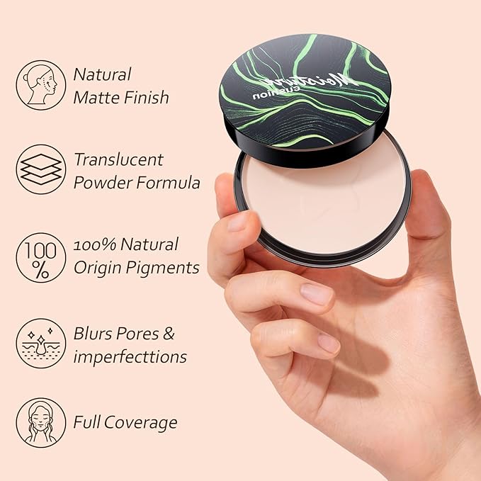 Face Setting Powder Makeup - Long-Lasting & Waterproof Pressed Powder, Blurs Fine Lines & Imperfections Powder Makeup, Smooth & Flawless, Poreless Matte Weightless for All Skin Types, Cruelty-free