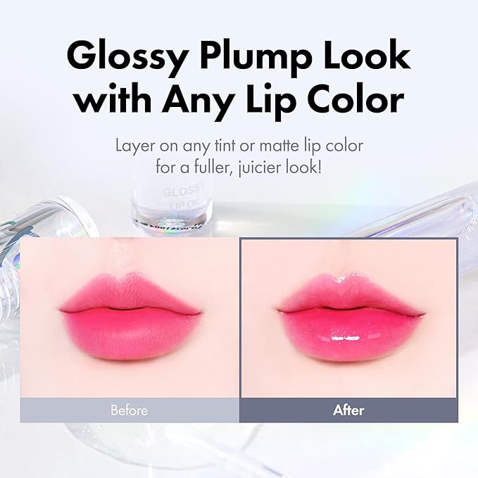 Rouge Star Glossy Lip Oil - Hydrating Lip Gloss - Non-Sticky Shine with Argan Oil & Vitamin - Deep Moisturization & Lip Softening 0.14 oz (Glossy Lip Oil)