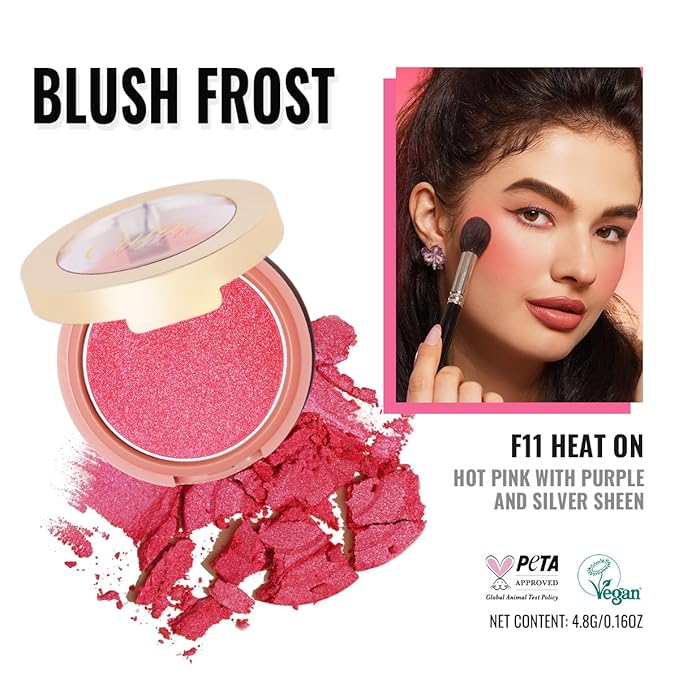 Oulac Luminisers Powdery Blusher for Cheeks Face Glow,Brighten Skin As Highlighter Makeup, Shimmer Blusher,Buildable and Vegan Cosmetics,4.8g F11 Heat On