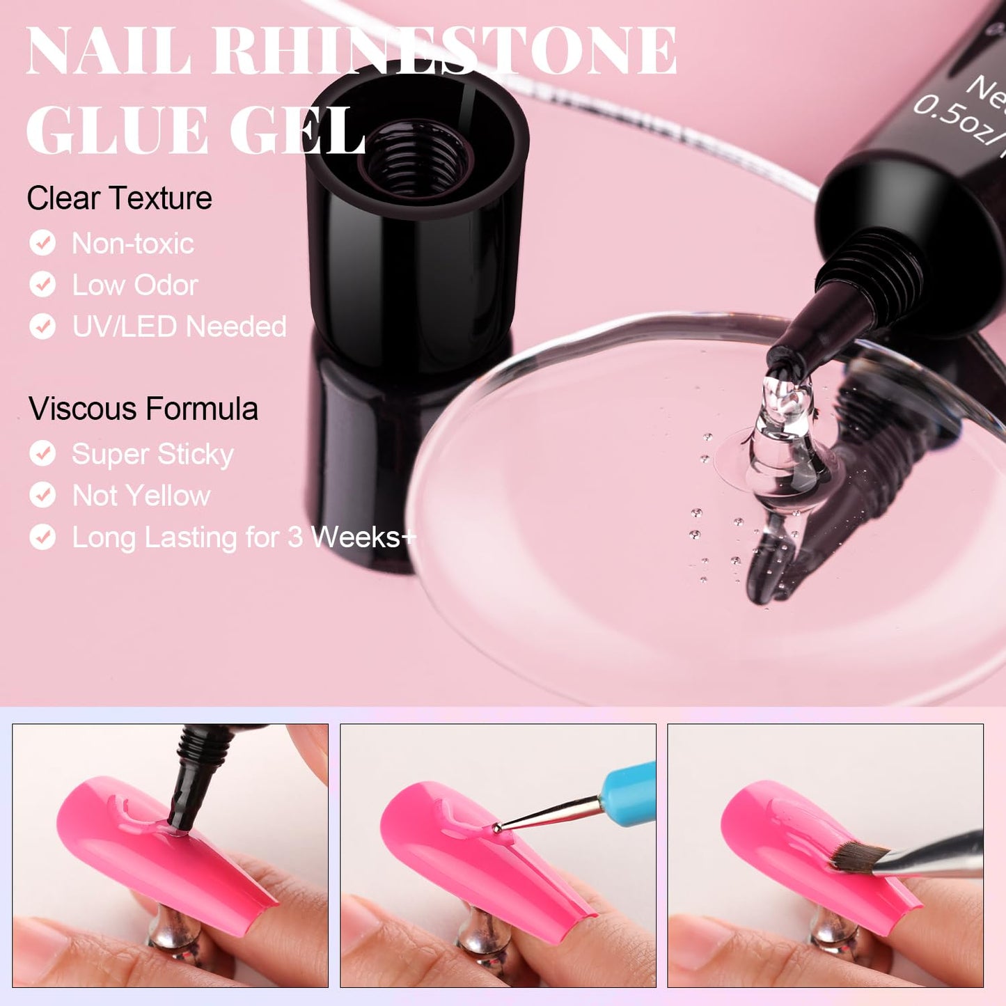 3D Flowers, Manicure Kit with Gel Glue, Colorful Acrylic Flower Nail Charms with Caviar Beads, Rhinestones + Gem Glue for Nails (UV/LED Needed) with Dotting & Pickup Tools