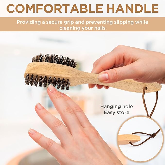 Takavu Horsehair Nail Brush, Natural Wood Handle, Nail Cleaning Brush for Scrubbing Fingernail Toenail Hand Feet, Dual Sided for Regular Manicure Nail Care Hygiene