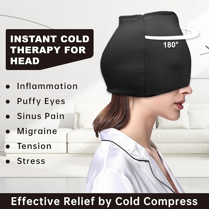 Migraine Relief Cap, Headache Relief Cap Hat, Head Ice Pack Wrap Migraine Cold Cap Ice Hat for Migraines Headache, Tension, Stress, Hangover Cap Ice Beanie, Cooling Gel Cap