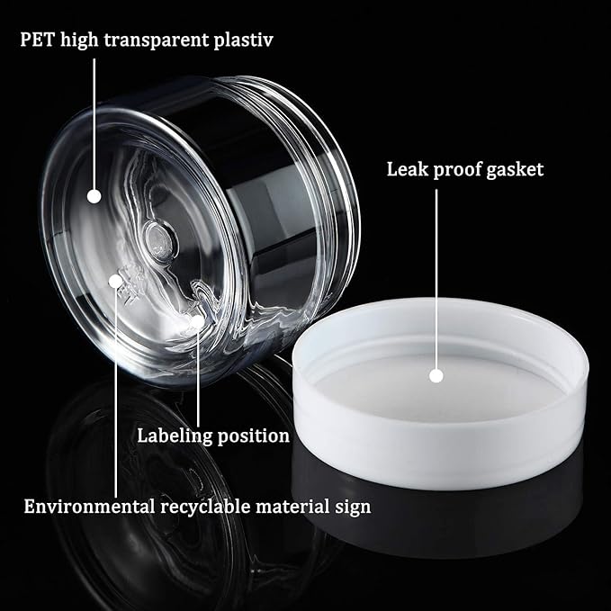 SATINIOR 24 Pieces Empty Clear Plastic Jars with Lids Round Storage Containers Wide-Mouth for Beauty Product Cosmetic Cream Lotion Liquid Butter Craft and Food (White Lid, 1 oz)