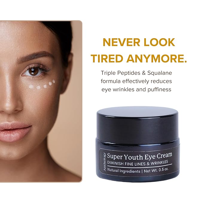 ANTHOLOGY Super Youth Eye Cream for Wrinkles & Dark Circles | Anti-aging Under Eye Cream with Peptides, Organic Aloe Vera & Vitamin C | Daily Use Intense Hydration | 0.5 fl oz 15 ml