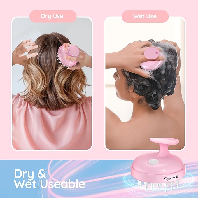 Electric Cordless Hair Scalp Massager, Portable Head Scratching Scrubber with 2 Modes Vibration Comb for Hair Growth, Deep Cleansing and Stress Relaxation