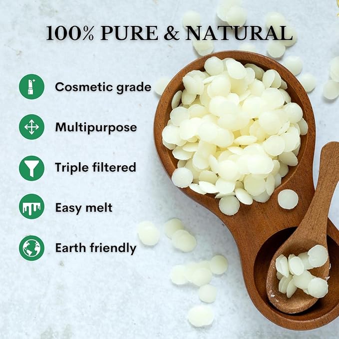 White Beeswax Pellets 8 oz, Pure, Natural, Cosmetic Grade, Bees Wax Pastilles, Triple Filtered, Great For DIY Lip Balms, Lotions, Candles By White Naturals