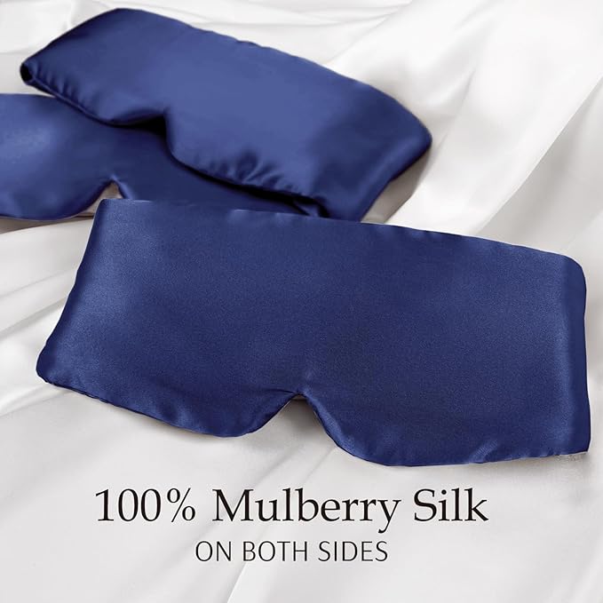 Zenssia 100% Mulberry Silk Sleep Mask Eye Mask for Man and Woman with Adjustable Headband, Full Size Large Sleep Mask & Blindfold for Total Blackout for All Night Sleep, Travel & Nap-Dark Blue