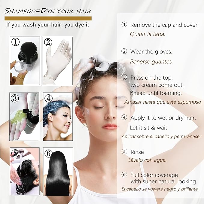 Chestnut Brown Hair Dye Shampoo 3-in-1, Instant & Long-lasting Hair Color Shampoo in Minutes, Gray Hair Coverage for Men & Women, Natural Shampoo Hair Dye for All Hair Types