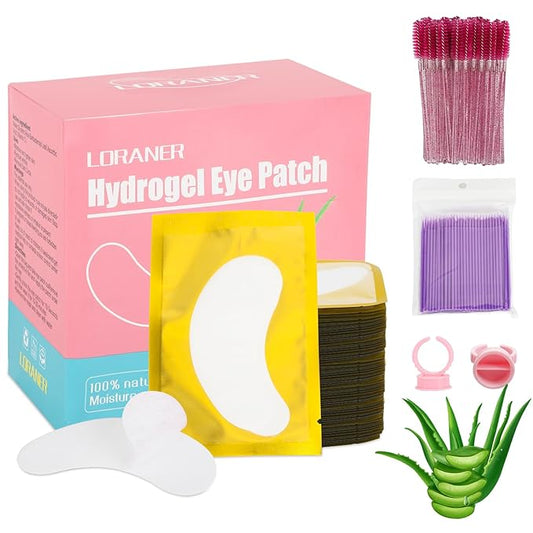 350 PCS Under Eye Gel Pads,Eyelash Mascara Brushes,Holder Eyelash Extension Rings - 100% Naturel Lint Free,Comfy and Cool,Eyelash Extension Eye Pads,Hydro gel Eye Patches Beauty Tool(Gold)