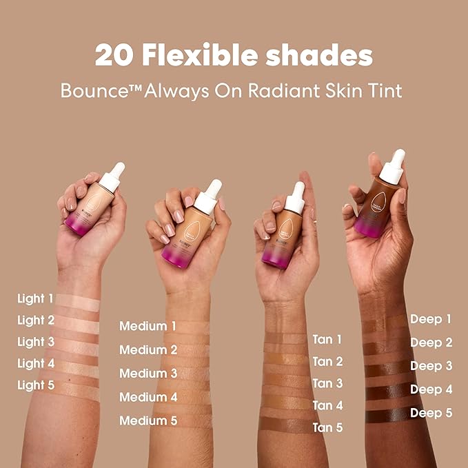 Beautyblender 12-Hour Always on Radiant Skin Tint, Breathable Serum Foundation Stays Put for All Day Long Wear, Infused with Hyaluronic Acid & Niacinamide, Light 1