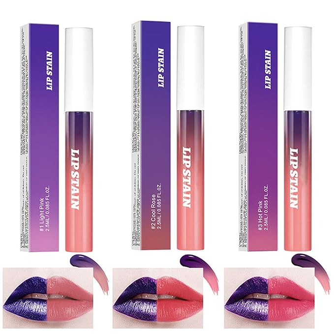 Dulele 3PCS Peel Off Lip Stain, Matte Peel Off Lip Gloss Long Wear Lip Stain Peel Off Lipstick Set, Waterproof Highly Pigmented Peel Off Lip Tint Stain (Pink, 1)