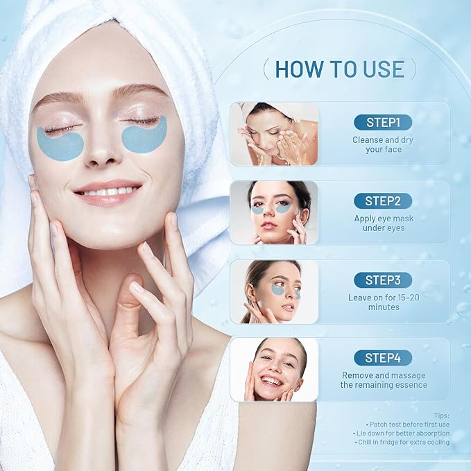 Under Eye Masks Patches - Hyaluronic Acid Collagen for Dark Circles,Eye bags, Fine Lines,puffiness Smoothing Skin Care Treatment Hydrating for Women and Men, (60 Pcs) Blue