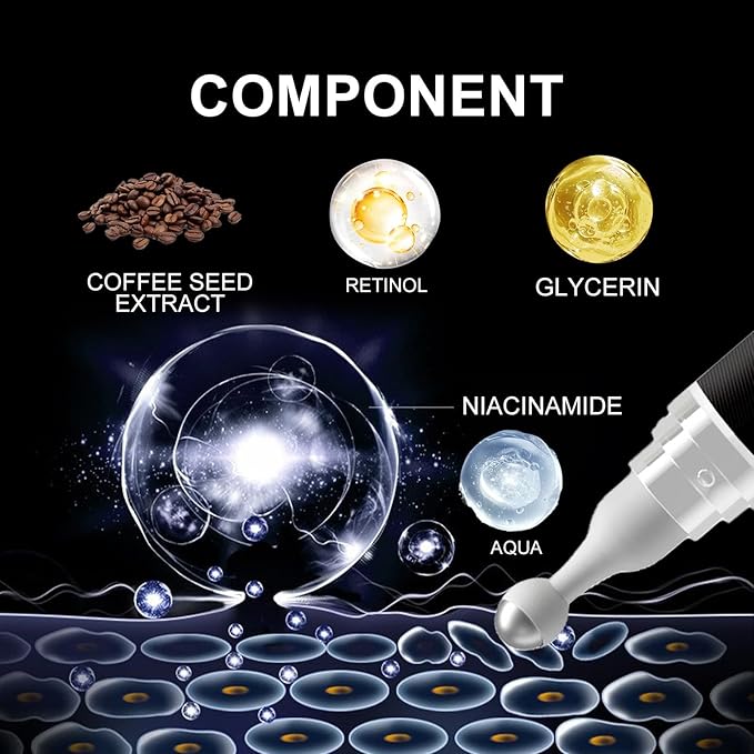 Eye Cream for Puffiness and Bags Under Eyes, Under Eye Cream for Dark Circles, Eye Roller for Puffy Eyes, Caffeine Eye Serum with 360°Massage Ball Reduce Wrinkles and Fine Lines