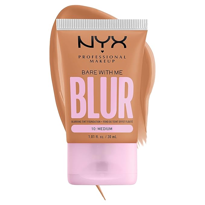 NYX PROFESSIONAL MAKEUP Bare With Me Blur Skin Tint Foundation Make Up with Matcha, Glycerin & Niacinamide - Medium