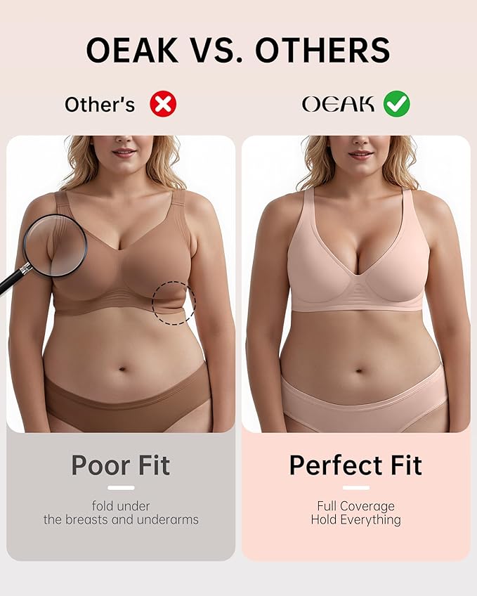 OEAK Womens Deep V Bras Wireless Comfortable Bra Supportive No Underwire Bras Tshirt Push Up Bralettes Plunge Seamless Bra