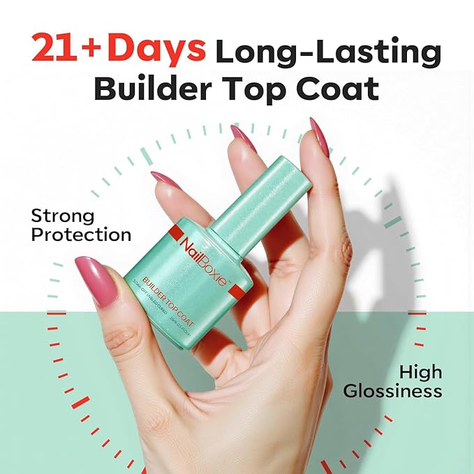 modelones Nail Builder Gel Top Coat, 2-in-One Clear Builder for Nails, LED Lamp Cured Top Coat Strengthener Glue Gel Polish in a Bottle for DIY Home Salon Gifts, 15ML