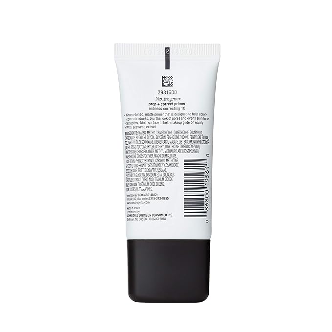 Neutrogena Prep + Correct Primer for Redness Correcting, Green-Toned Matte Makeup Primer with Seaweed Extract to Help Reduce Redness & Even Skin Tone, 1.0 oz (Pack of 2)