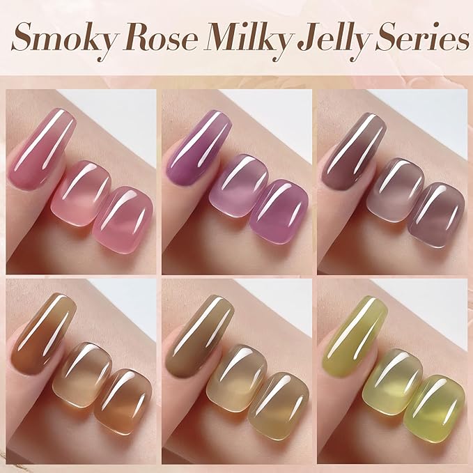 Born Pretty Jelly Gel Nail Polish Milky Jelly Translucent Gel Polish Sheer Red Purple Brown Grey Green Nail Art Varnish Manicure 6PCS