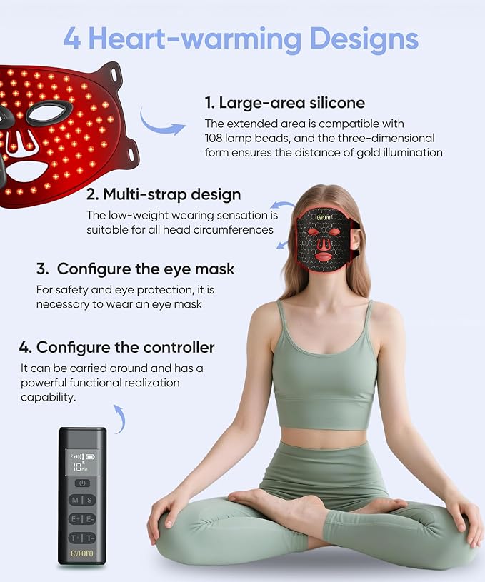 Led Face Mask Light Therapy, Red Light Therapy for Face, 7-1 Colors LED Facial Skin Care Mask, Black