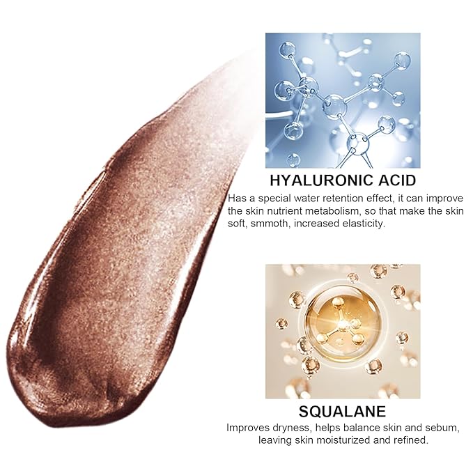 Natural Glow Liquid Filter Makeup, Longwear Face Luminizer, Complexion Booster For Any Part of the Body, Liquid Highlighter with Brush Kit, Infused Hyaluronic Acid, 1.06 fl oz (#08 RICH)