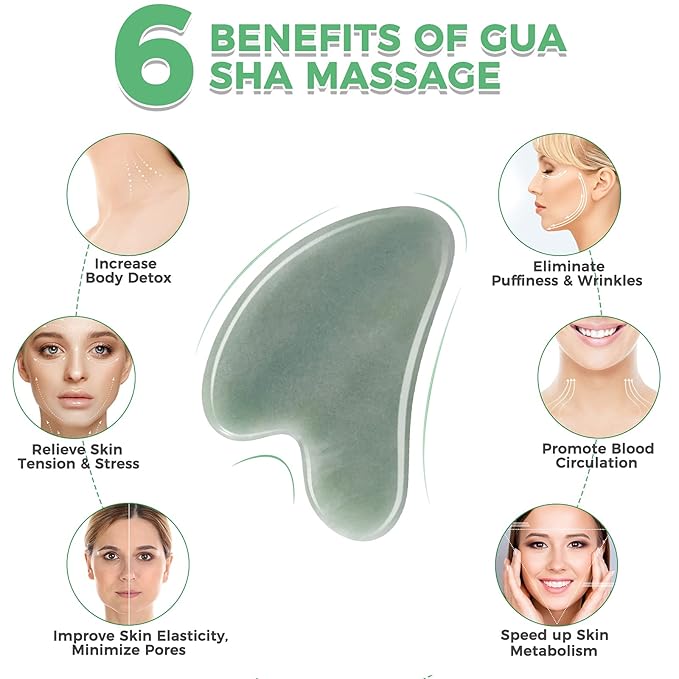 Gua Sha Guasha Facial Tools - Guasha Tool for Face Gua Sha Jade Stone Larbois Gua Sha Scraping Massage Tool for Face and Body SPA Acupuncture Therapy Relieve Muscle Tension Reduce Puffiness (Green)