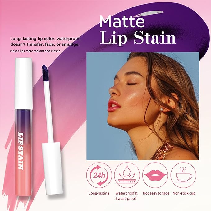 Dulele 3PCS Peel Off Lip Stain, Matte Peel Off Lip Gloss Long Wear Lip Stain Peel Off Lipstick Set, Waterproof Highly Pigmented Peel Off Lip Tint Stain (Pink, 1)
