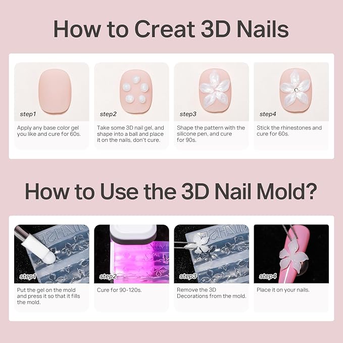 MIZHSE 2Pcs 3D Nail Gel Sculpting Gels, Clear and White Solid Builder Gel for Nails with Silicone Nail Molds Molding Gels 3D Art Non-Sticky Hand UV LED for Nails Salon Home DIY
