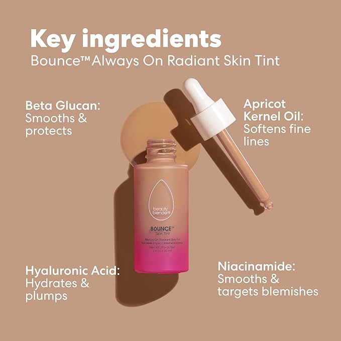 Beautyblender 12-Hour Always on Radiant Skin Tint, Breathable Serum Foundation Stays Put for All Day Long Wear, Infused with Hyaluronic Acid & Niacinamide, Medium 3
