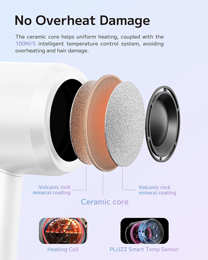 Hair Dryer, High Speed Ionic Blow Dryer with Brushless Motor for Fast Drying, Thermo-Control Quiet Hair Dryers for Women Men Kids, Small Portable Professional Hairdryer, Compact, Travel/Home/Salon