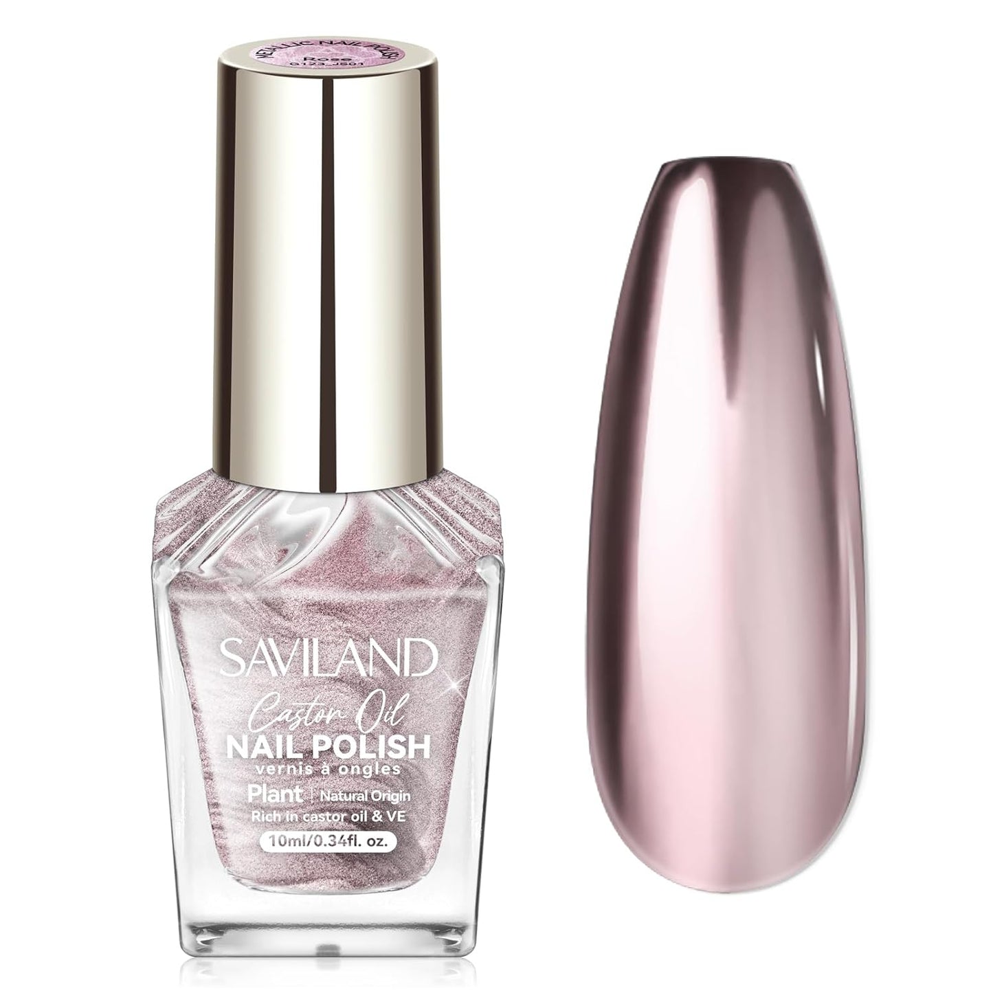 SAVILAND Metallic Nail Polish Rose Glod: Quick Dry Mirror Pink Nail Polish Regular Chrome Fingernail Polish Easy To Use & Remove No Curing Needed Bulk Nail Lacquer for Toes Nail Art DIY Home 0.34 oz