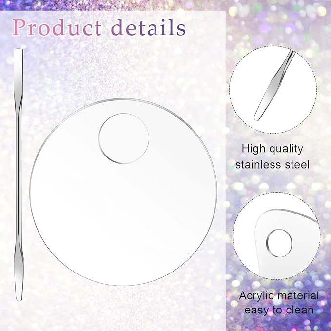 2 Pcs Makeup Palette Tray Clear Makeup Mixing Tray Cosmetic Palette Acrylic with 2 Pcs Spatula Tool Foundation Mixing Palette Cosmetic Palette for Mixing for Nail Art Foundation Shadow