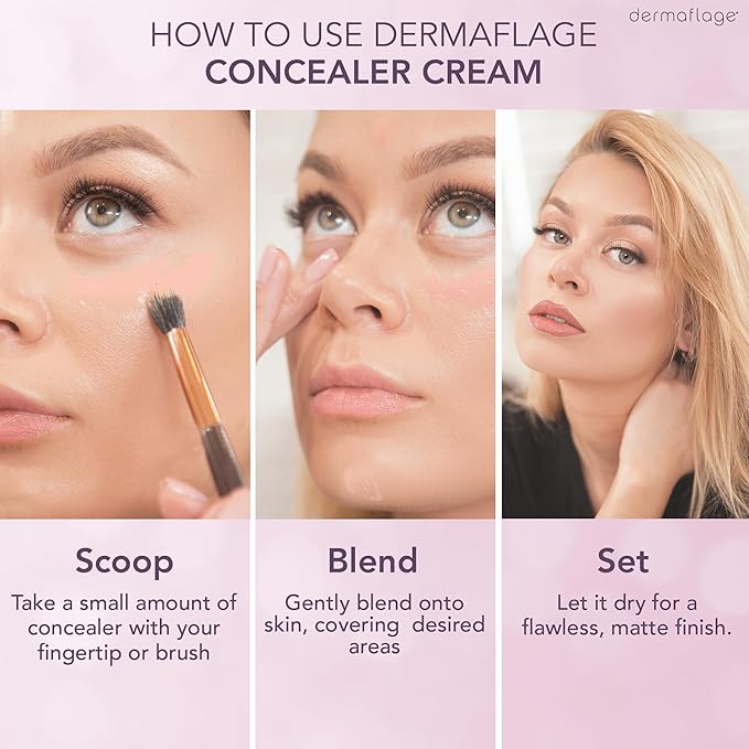 Dermaflage Waterproof Concealer Cream - Full Coverage, Matte Finish, Porcelain Color, 9 Shades, Long-Lasting, Conceals Dark Circles, Tattoos, Acne