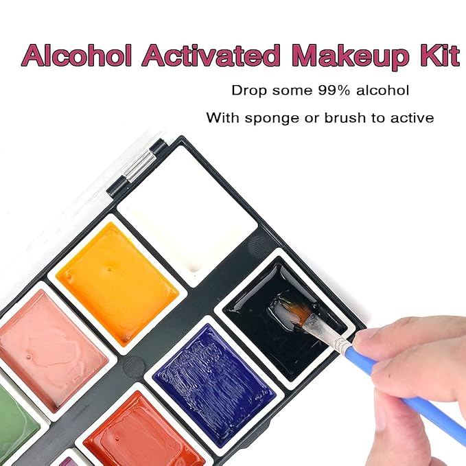 Depvision Alcohol Activated Face Paint SFX Makeup 12 color for Special Effects Wound Bruise Waterproof Professional Makeup Artist with Color Palette Sponges Brushes Skin Illustrator