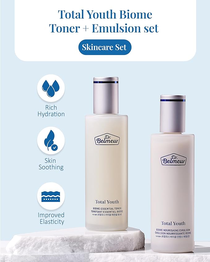 Total Youth Biome (Skincare Set, 12.2fl oz) - Premium Total Age-Defying Toner + Emulsion Set for Wrinkles, Elasticity, Hydration & Skin Tone. Korean Skin Care by LG Beauty. Collagen,