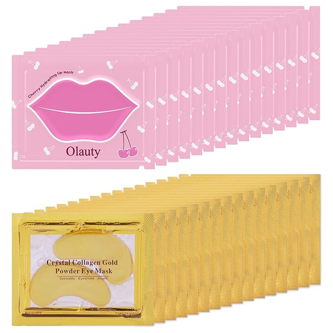 30 Pairs Lip Masks & Eye Mask, 24K Gold Gel Crystal Collagen Eye Patches for Puffy Eyes, Moisturizing Lip Mask Crystal Lip Pads, Under Eye Patches for Dark Circles, Eye Bags, Wrinkles and Fine Lines