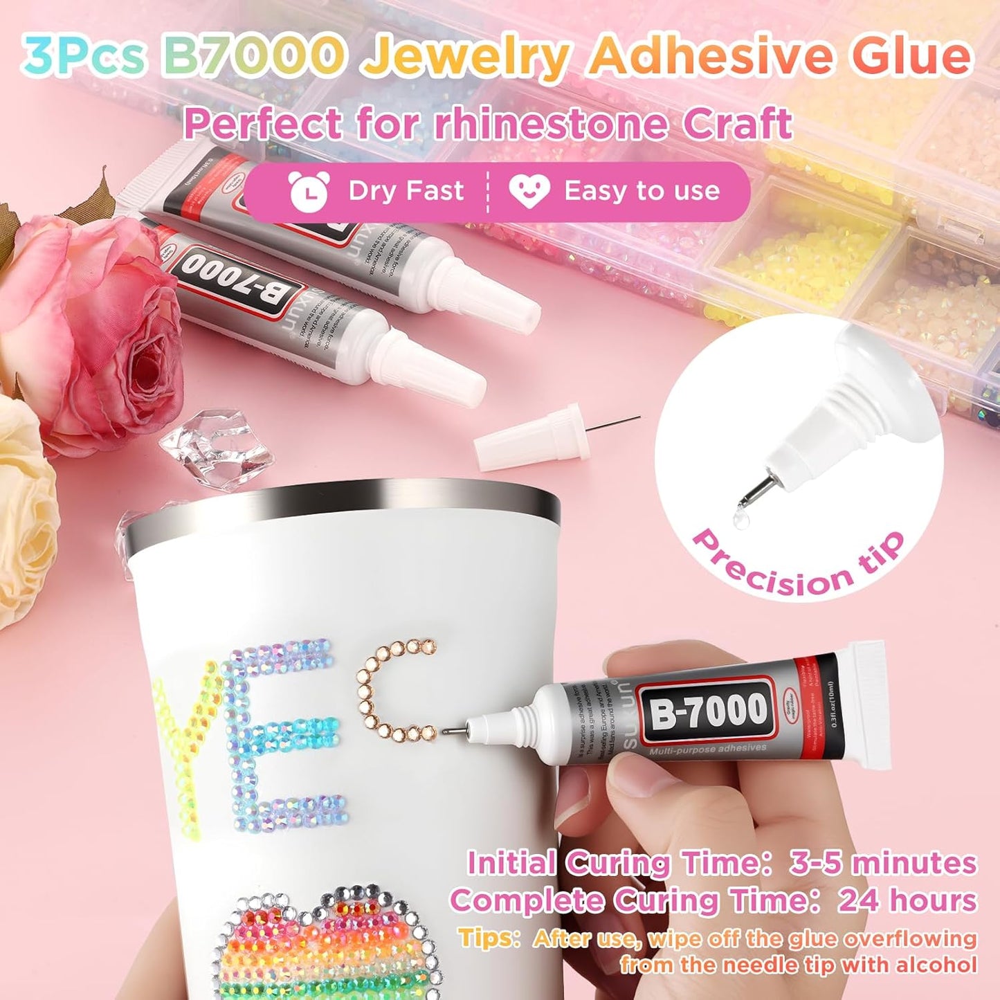 Zefy 40 Colors Resin Jelly Rhinestones for Bedazzling, 3mm 32000 Pcs Flatback Gems for Crafting, Bedazzling Kit with 3Pcs B7000 Glue for Clothing Shoes Nail Book Diamond Art