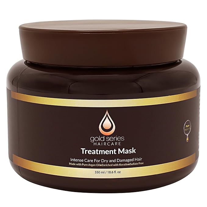 Gold Series Treatment Mask – Deep Hydrating Argan Oil Hair Mask for Dry Damaged, Color Treated and Curly Hair Enriched with Keratin – Sulfate Free Natural Hair Repair Treatment, 18.6oz