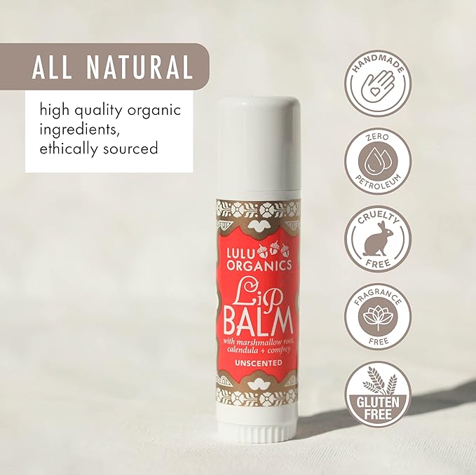Natural Lip Balm, Nourishing and Moisturizing Premium Lip Care, Handmade Hydrating Lip Balm, Lip Treatment for Dry and Cracked Lips, Repairing and Fragrance Free, Unscented - 0.5oz