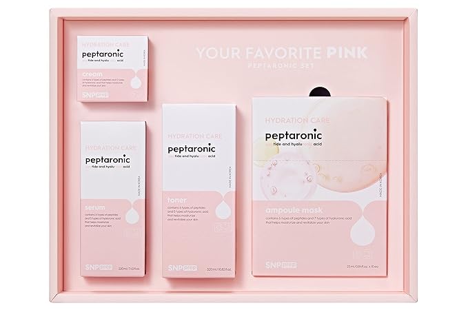 SNP PREP Skincare Set | 4-in-1 Korean Skin Care Set | Peptaronic Complete Skin Care Set | Includes Facial Toner, Cream, Face Serum, and Ampoule Sheet Face Masks | Skin Care Gift Set | 10 Sheets
