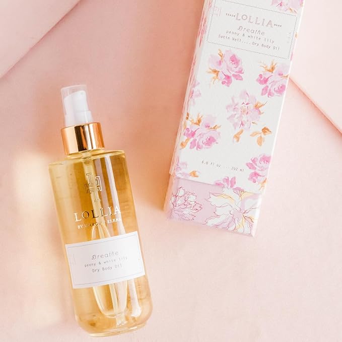 LOLLIA Breathe Dry Body Oil, 6.8 Fl. Oz. – Peony & White Lily – Women’s Scented, Moisturizing, Dry Body Oil for Women, For All Skin Types