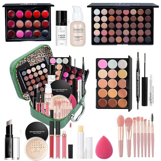 Makeup Kit For Wonmen Full Kit Eyeshadow Eyeliner lipgloss, Lipstick Makeup brushes Mascara Eyebrow pencil Concealer Face Powder Primer make up Set For Girls Beginners