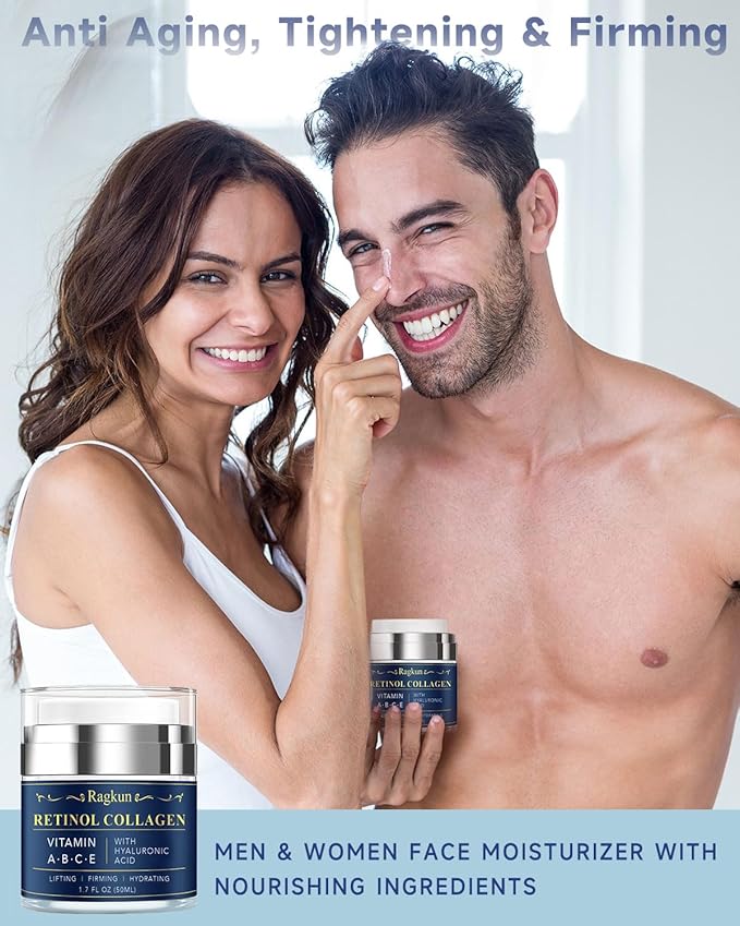 Retinol Cream for Face, Collagen Neck Creams for Tightening and Firming, Anti Aging Day & Night Facial Moisturizer for Women & Men, Instant Face Lift Wrinkle Cream 2-Pack
