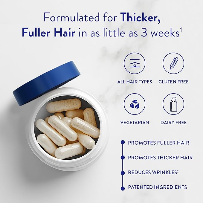 Routine Wellness Hair Growth Supplement - Clinically Proven for Thicker, Fuller Hair - Reduces Wrinkles, Fine Lines - Gluten Free, Ideal for Women & Men with Thinning Hair - 3 Bottles, 90 Day Supply