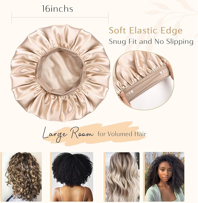 YANIBEST Silk Bonnet for Sleeping Women, Double Layer Hair Satin Bonnets with Elastic Band, Sleep Cap Curly Natural Hair